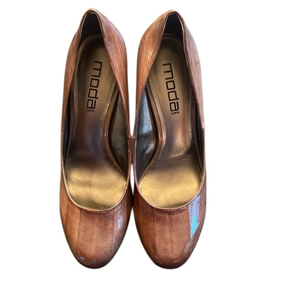 Moda Kimberly Latte Taupe Tan Platform Heel Eel Look Leather Round Toe Comfy 9.5 - Picture 3 of 15